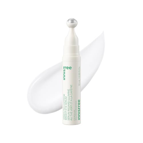 Innisfree Green Tea Caffeine Depuffing Eye Serum with Niacinamide, Cooling Korean Eye Roll-On for Hydration and Brightening