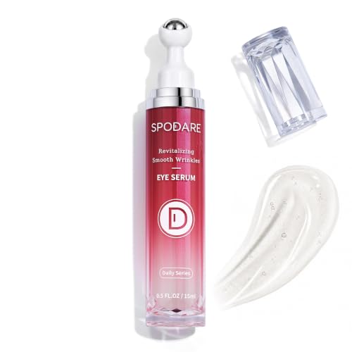 SPODARE Eye Serum, Dark Circles Under Eye Treatment with Caffeine and Retinol, Hyaluronic Acid, Niacinamide and Peptides for Puffiness, Fine Lines and Wrinkles, 360° Massage Ball, 0.5 fl oz