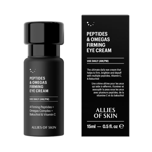 Allies of Skin Peptides Firming Eye Cream | Under Eye Moisturizer for Dark Circles & Puffiness | Bakuchiol, Ceramides and Vitamin C for Fine Lines and Under Eye Area | 0.5 oz
