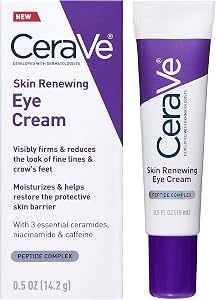 CeraVe Skin Renewing Eye Cream For Wrinkles, Under Eye Cream With Peptides + Caffeine + Ni